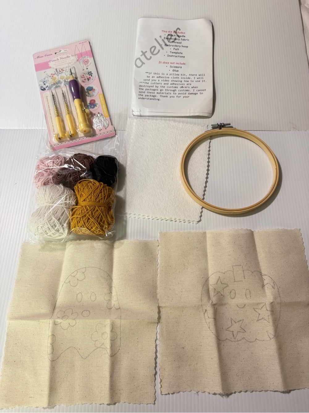 Halloween Punch Needle Pillow Craft Kit Ghost & Pumpkin DIY Set new